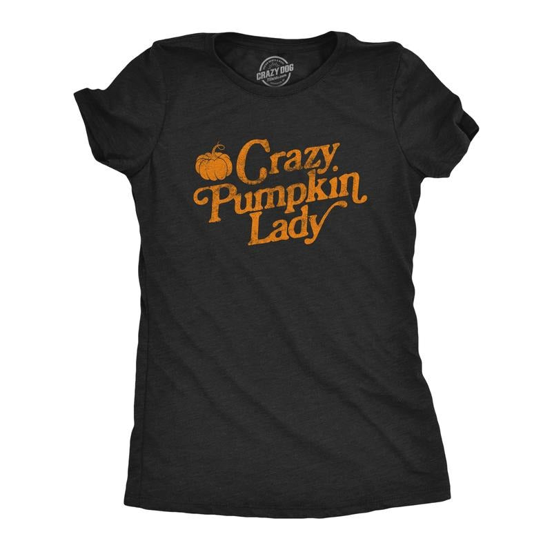 Womens Crazy Pumpkin Lady T Shirt Funny Halloween Fall Autumn Graphic Novelty Tee Funny Womens T Shirts Cute Vintage...