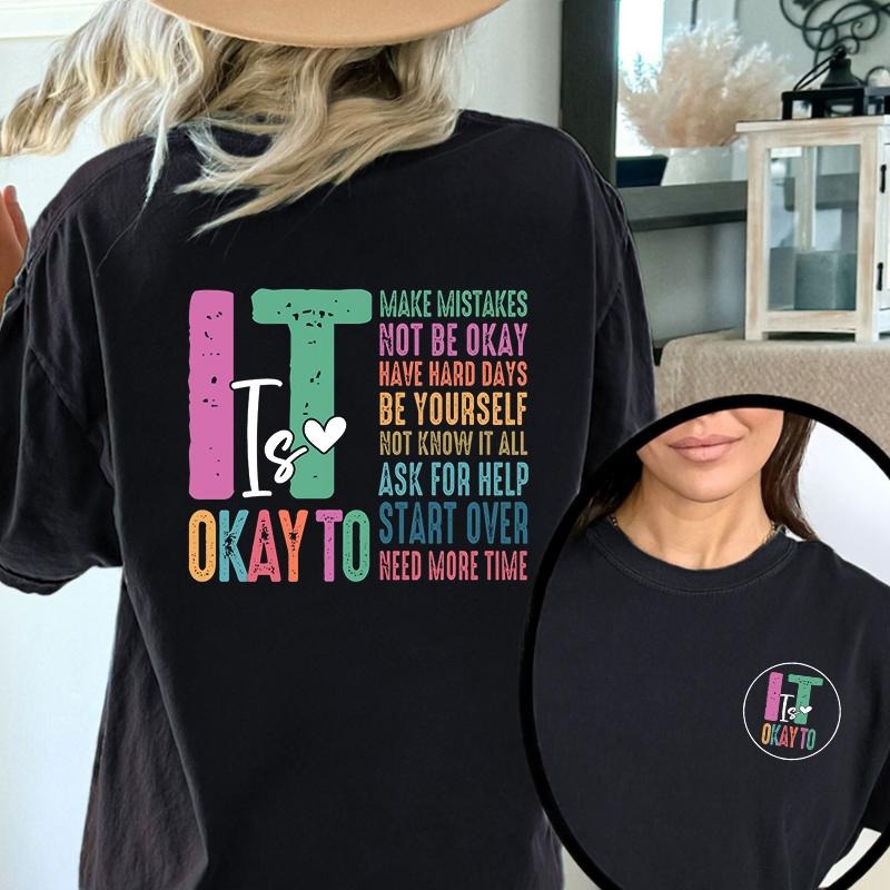 Womens It's Ok To Feel Print T Shirt, Mental Health Short Sleeve Tops, Sped Teacher Shirt, Speech Therapy Tee, Social...