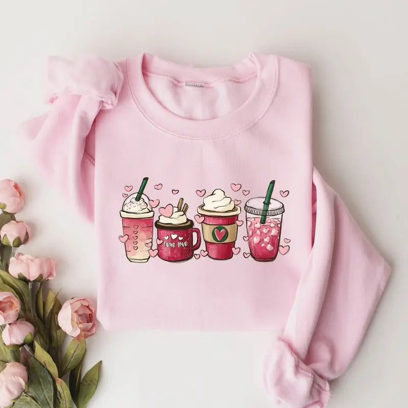 Womens Valentines Day Sweatshirt, Valentine Coffee Sweatshirt, Womens Valentines Day Sweater,  Valentines Sweater...