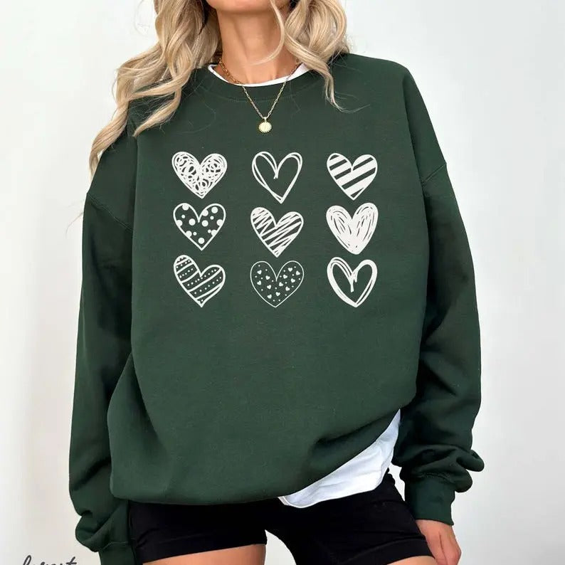 Womens Valentines Hearts Sweatshirt, Valentine's Day Shirt, Nine Hearts Valentine, Valentine Sweatshirt, Women's...