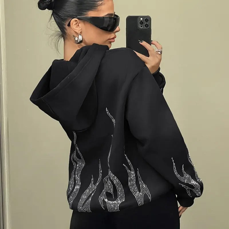 Womens Zip Up Hoodie Y2k Graphic Oversized Sweatshirt Long Sleeve Jackets Fall Outfits T-Shirts | HypeCrazeTee.com