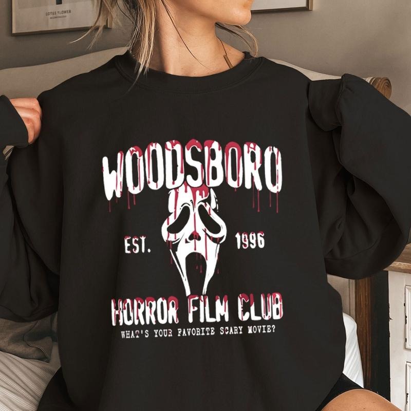 Woodsboro Horror Film Club TShirt Hoodie Sweatshirt, Spooky Season t-shirt Horror ghost Thriller shirt, Scream Vintage...