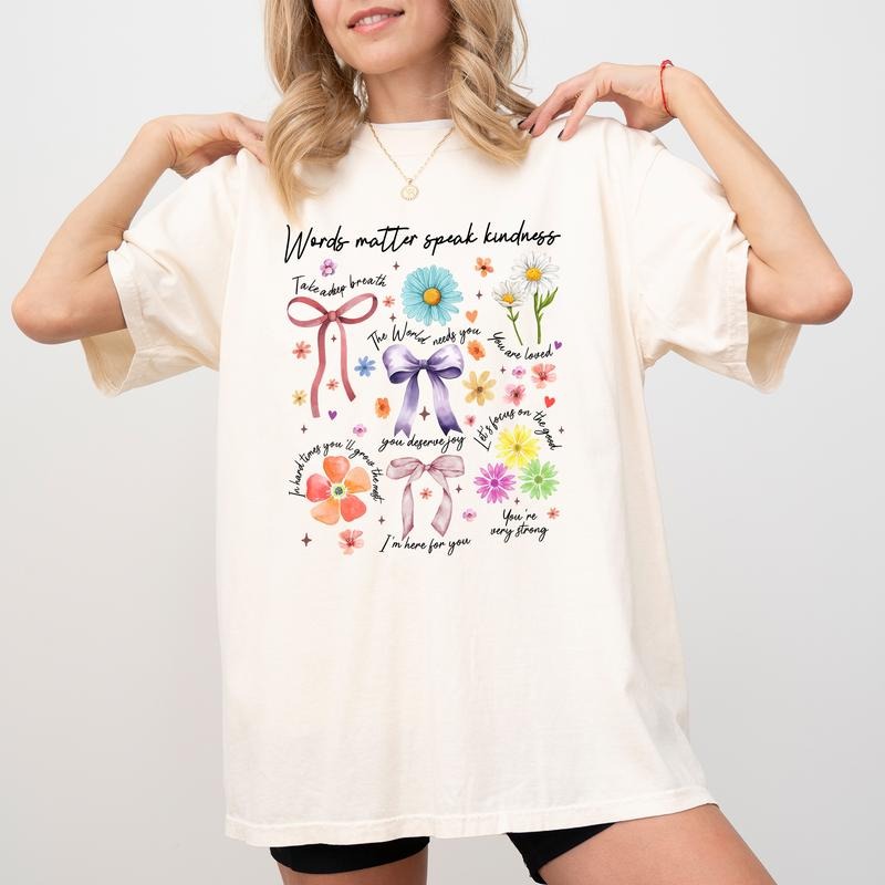 Words Matter Speak Kindness Comfort Colors Shirt, Kindness T-shirt, Wildflower Graphic Tee, Coquette Clothing, Boho...