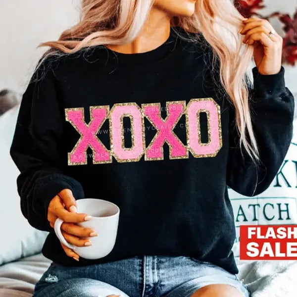 XO XO Valentines Day Sweatshirt, Valentine Shirt, Valentines Crewneck Hoodie | HypeCrazeTee.com