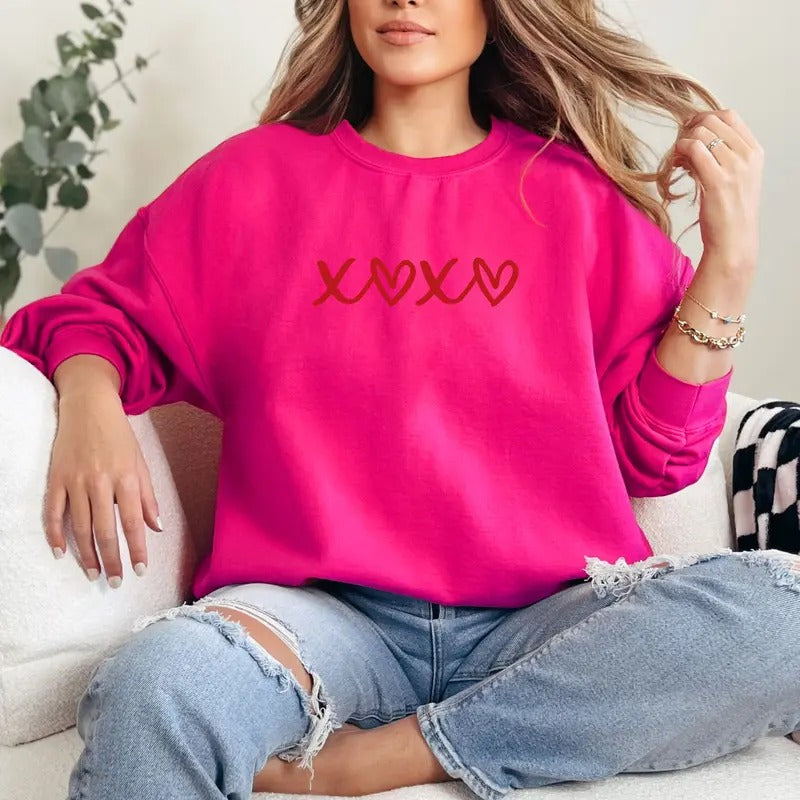 XOXO Heart Crewneck Sweatshirt Comfortable Fit Womenswear T-Shirts, Hoodie | HypeCrazeTee.com