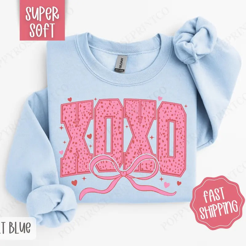 XOXO Sweatshirt, Valentine's Day Crewneck, Valentine Women's Sweater T-Shirts, Hoodie | HypeCrazeTee.com
