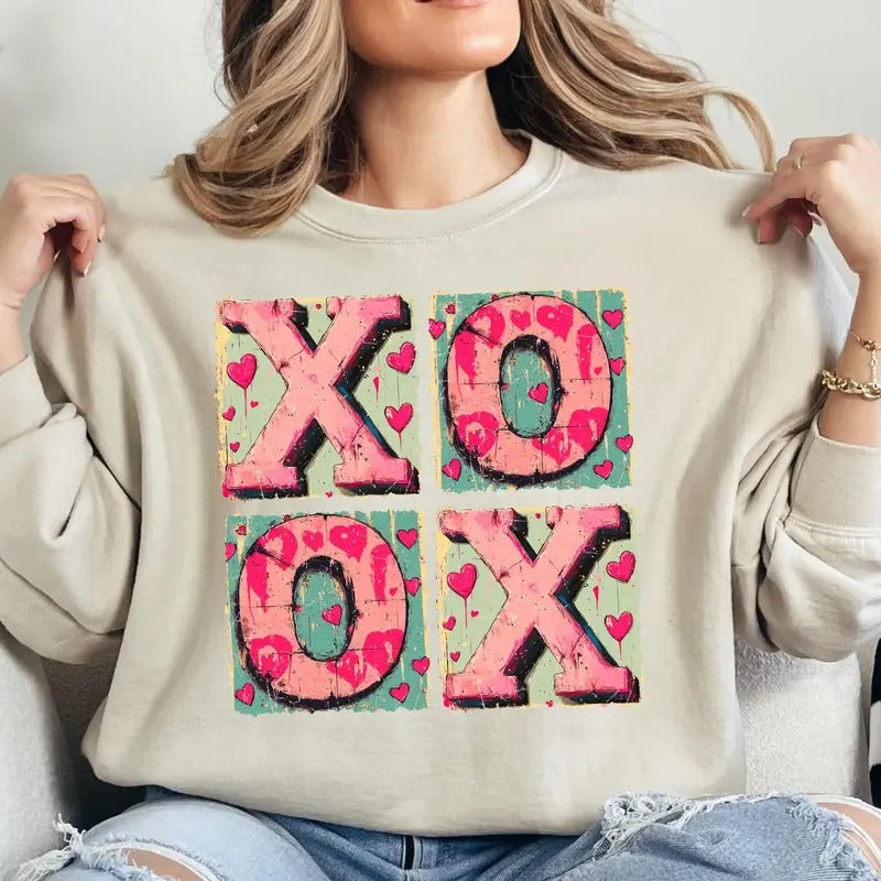 XOXO Valentine's Day Sweatshirt, Heart xoxo Valentine, Retro valentine, Valentine gift T-Shirts, Hoodie | HypeCrazeTee.com