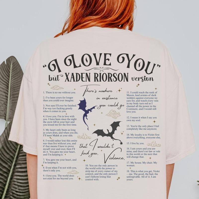Xaden Quote Shirt back side Booktok Romantasy Quotes Tshirt Dragon Booklover Fandom Merch Romance Fantasy Dragons T-shirt...