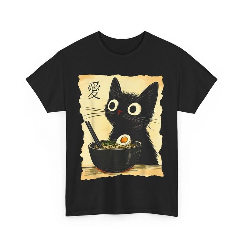 Y2K Funny Cat Ramen Graphic Tee Japanese Kawaii Anime Cat T-Shirt, Funny Cat Shirt, Cute Cat Shirt, Love Cat Tshirt,...