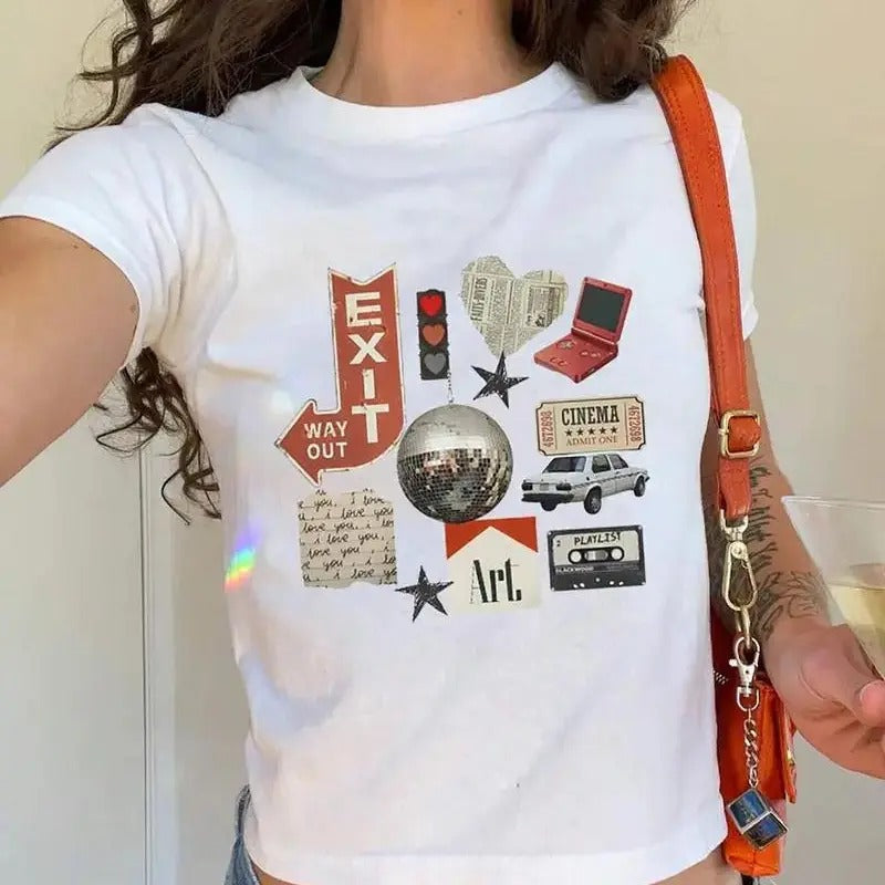 Y2K Graphic Print T-shirt, Short Sleeve Crew Neck Casual Top For Summer & Spring, Women's Clothing Hoodie, Sweatshirt