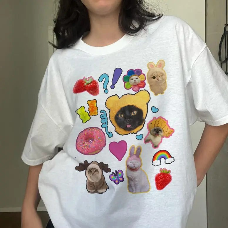 Y2K Silly Cat T-Shirt, 90s Kawaii Aesthetic Cat Meme T-Shirt, Trashy Kitten Tee, Silly Cats T-Shirt Trendy, Funny Cat...