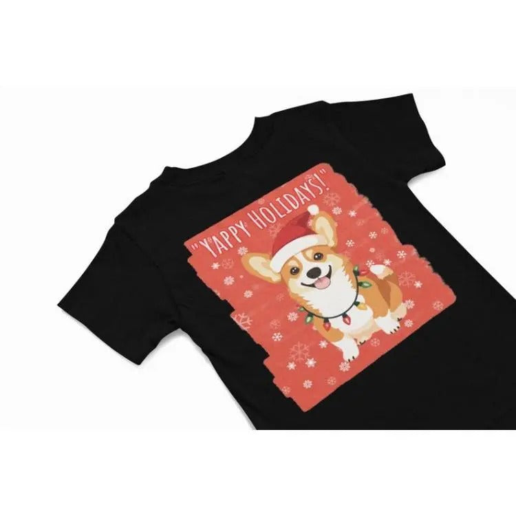 Yappy Holidays Corgi Dog shirt, Quirky dog humour themed Christmas apparel, Funny dog Hoodie, Festive season holiday gift...