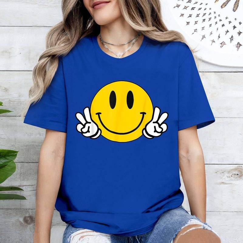 Yellow Smile Face Cute Checkered Peace Smiling Happy Face T-Shirt | Tee For Men and Women, 100% Cotton Hoodie, Sweatshirt
