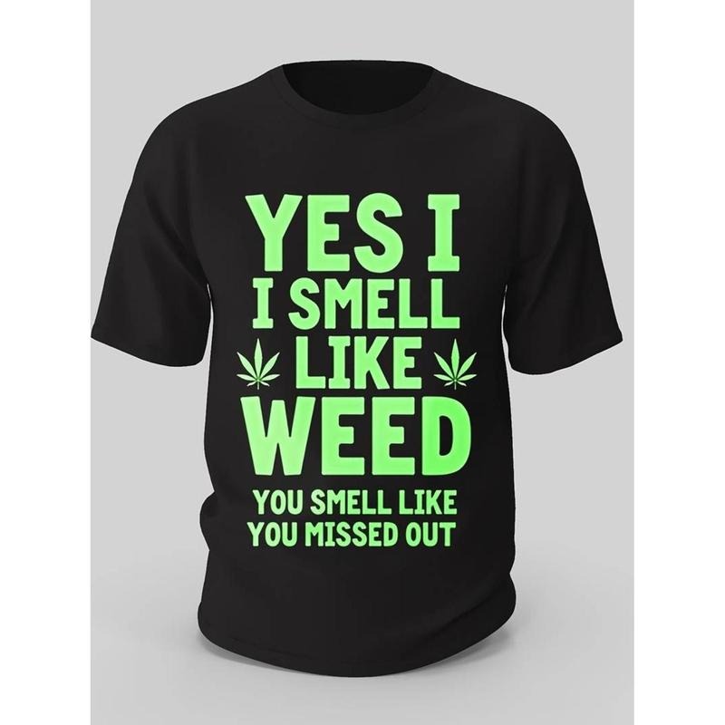 Yes, I Smell Like Weed 21 Cotton Men's Graphic T-Shirt - Black with Neon Green Leaf Design, Breathable Cotton Crew Neck...