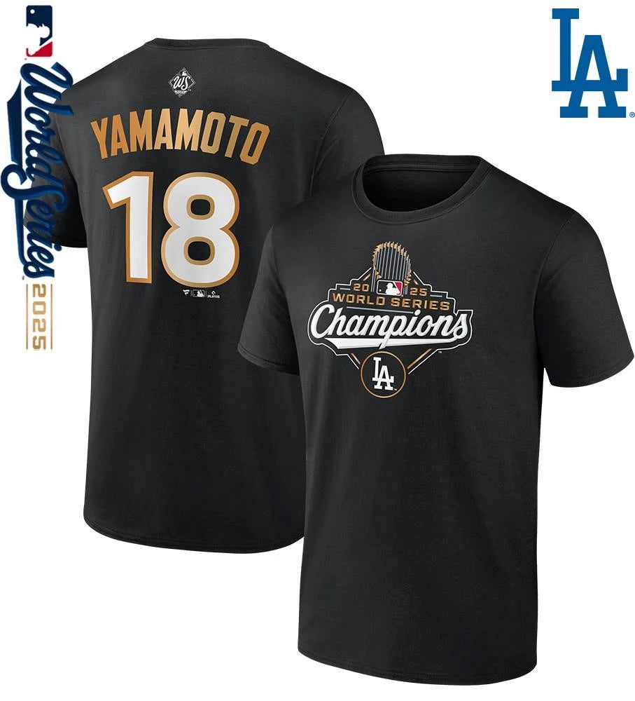 Yoshinobu Yamamoto Los Angeles Dodgers 2025 World Series Champions Name &amp; Number T-Shirt