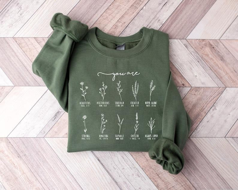 You Are Bible Verse Sweatshirt, Inspiration Bible Sweater, Wild flower Christian Shirt, Retro Christian  T-shirt, sweater...