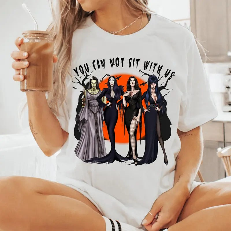 You Can Not Sit With Us Shirt, Retro Halloween Character T-Shirt, Halloween Design T-Shirt Cotton Unisex Hoodie, Sweatshirt