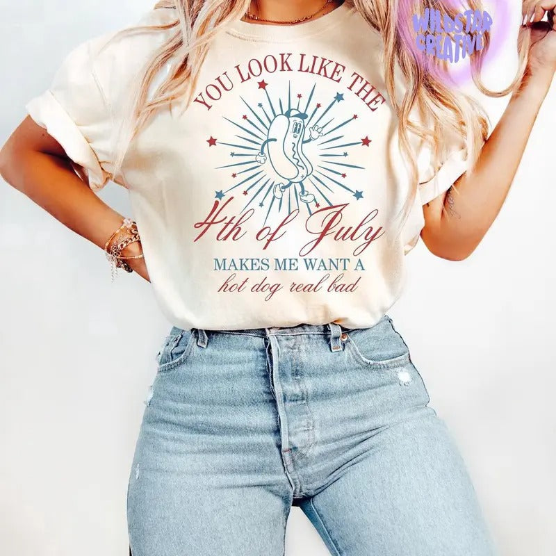 You Look Like the 4th of July T-shirt: Retro America Tee for Independence Day Vintage 1776 Funny Design