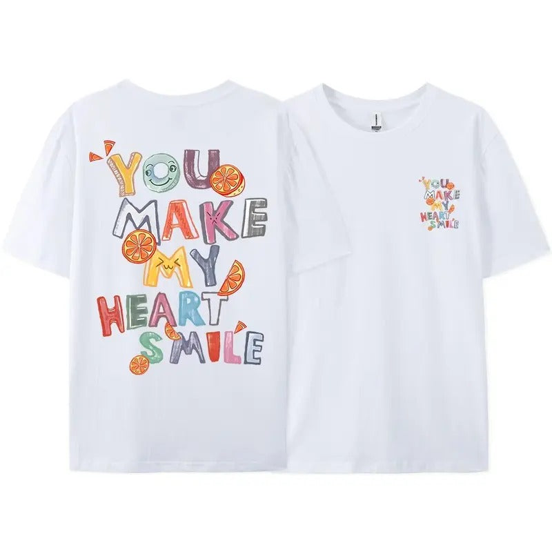 You Make My Heart Smile Fruit Letter Graphic T-Shirt Men Loose Casual Short Sleeve T-shirt Harajuku Breathable Cotton...
