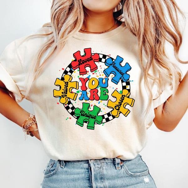 You are Unique Chosen Loved Valued Treasured Shirt, Autism Awareness Shirt, Autism Puzzle, Autism Mom Shirt, Autism...