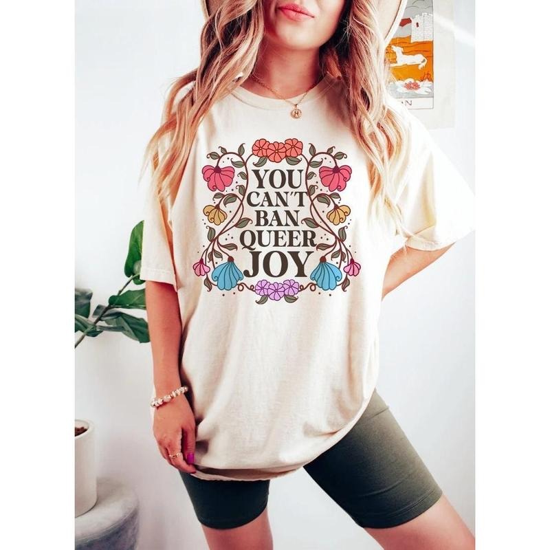 You can't ban queer joy shirt | queer joy shirt | trans joy shirt | retro floral lgbtq | lgbtq wildflower | queer |...