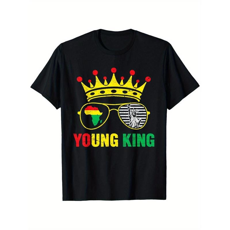 Young King Juneteenth 1865 African Heritage Graphic T-Shirt - Black Casual Short Sleeve Tee with Vibrant Pan-African...
