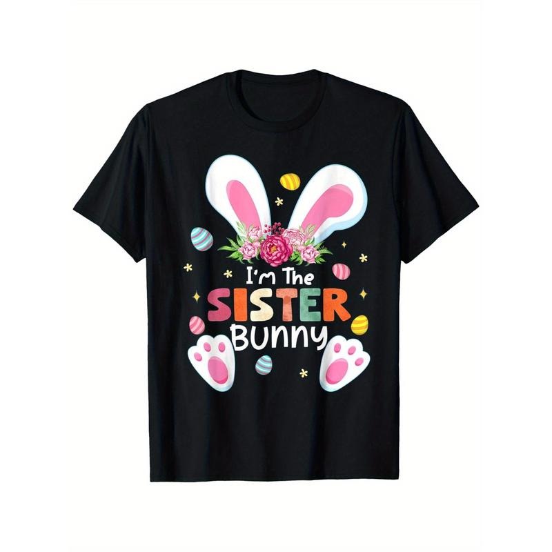 Youngsters' "I'm The Sister Bunny" Easter T-Shirt, 100% Cotton Crew Neck Top with Applique Detail, All-Season Breathable...