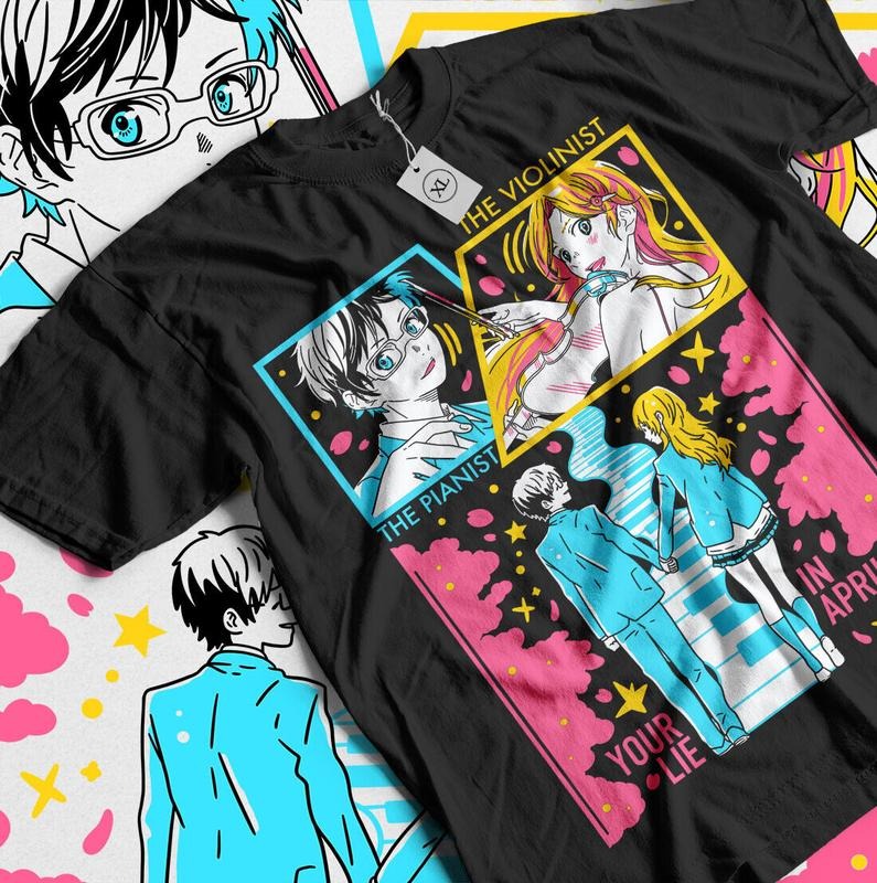 Your Lie In April T-Shirt S-4XL Kaori Kousei Anime kaori miyazono Music Shirt Tshirt S-4XL Hoodie, Sweatshirt