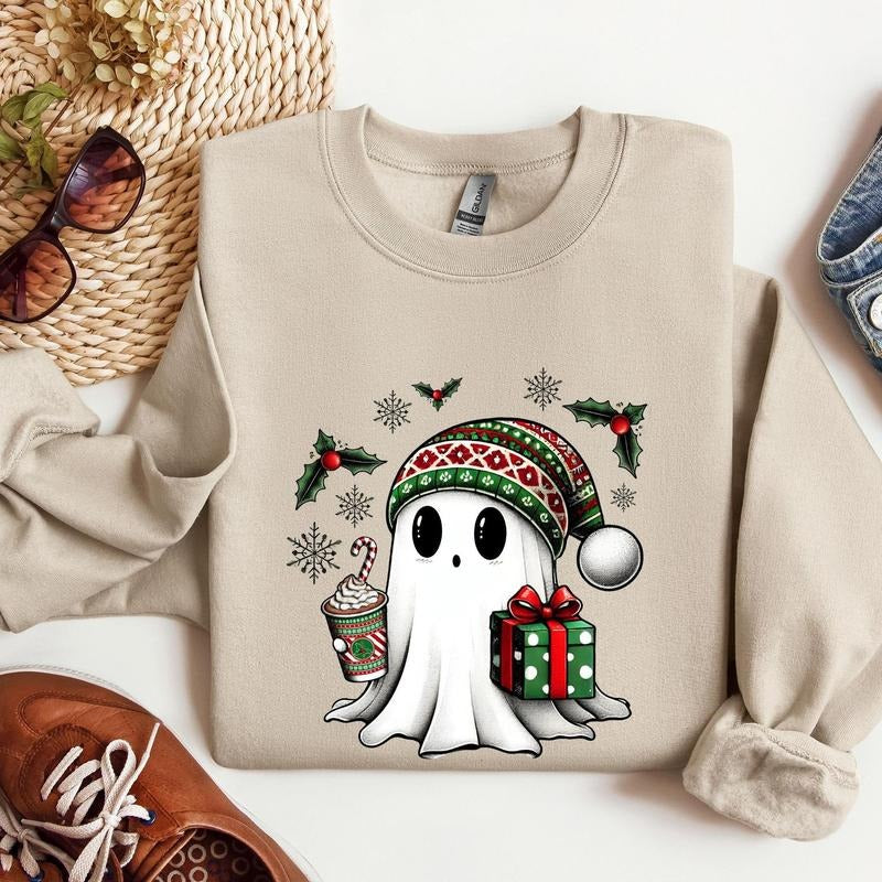 Youth and Adults Christmas Ghost Ice Peppermint Coffee Sweatshirt, Christmas Ghost Shirt, Funny Christmas Ghost Coffee...