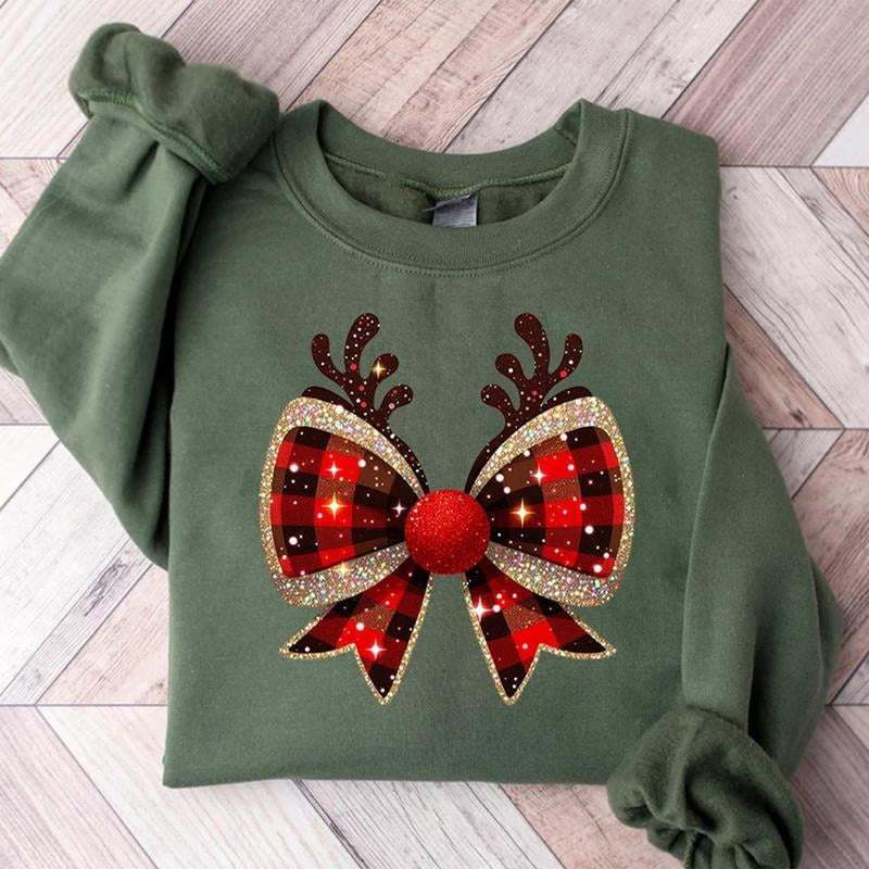 Youth and Adults Christmas Reindeer Coquette Bow Sweatshirt, Christmas Retro Sweatshirt, Cute Christmas Reindeer...