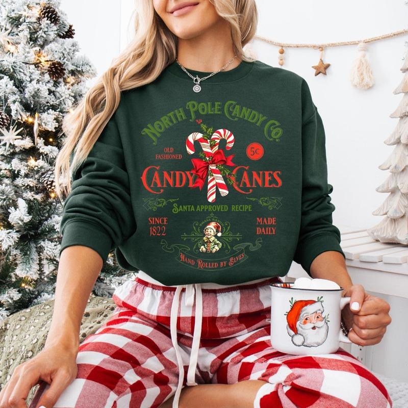 Youth and Adults Christmas Sweatshirt, Candy Cane Shirt, Retro Old Fashioned Candy Cane Sweater, Vintage Christmas Shirt...