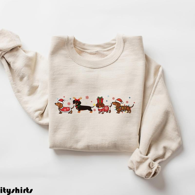 Youth and Adults Dachshund Christmas Shirt, Dog Lover Holiday Sweater, Dog Lover Gift, Christmas Dogs Sweatshirt, Holiday...