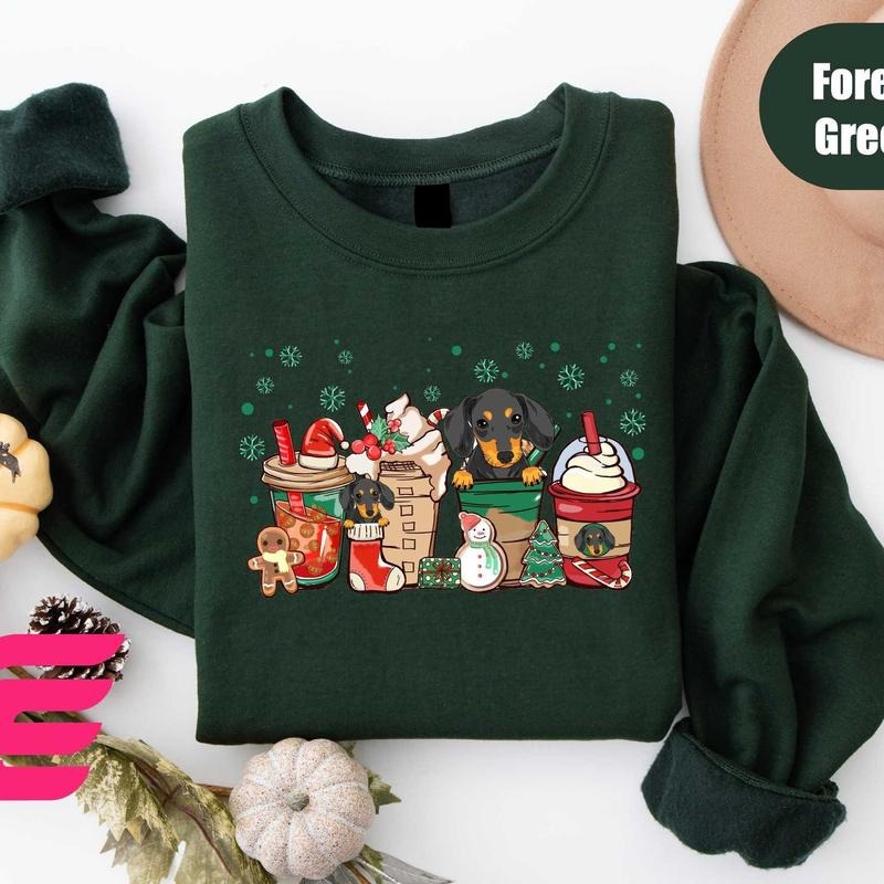 Youth and Adults Dachshund Coffee Christmas Sweatshirt, Christmas Sweatshirt, Dachshund Sweatshirt, Christmas Coffee...