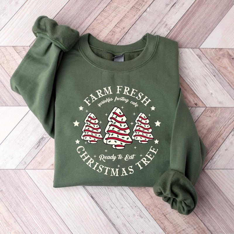 Youth and Adults Farm Fresh Christmas Tree Shirt, Christmas Tree Cake Shirt, Christmas Cake Sweatshirt, Birthday Ideas,...