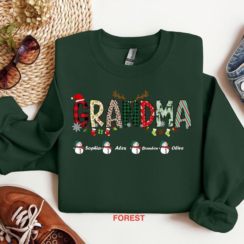 Youth and Adults Grandma Sweatshirt, Custom Grandkids Name Shirt, Christmas Grandma Shirt, Christmas Gift For Grandma,...