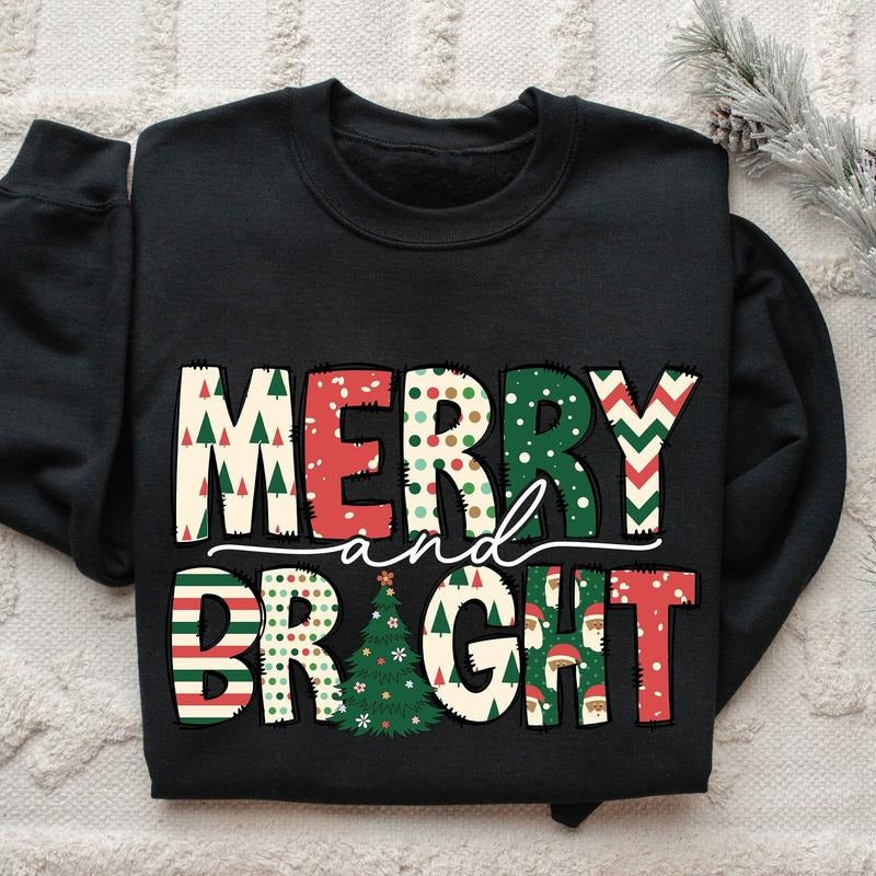 Youth and Adults Merry and Bright Sweatshirt, Family Christmas Sweatshirt, Christmas Sweatshirts for Women, Birthday...
