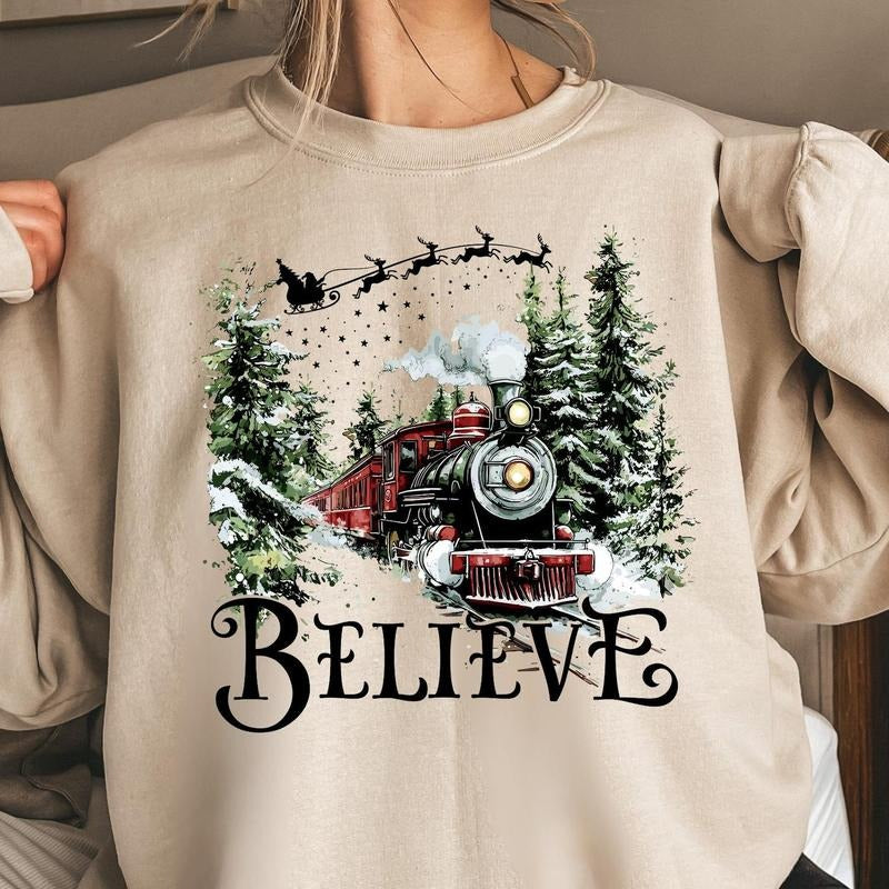 Youth and Adults Polar Express Sweatshirt, Christmas Gift, Christmas Believe Sweater, Merry Christmas,  Gift Ideas, All...
