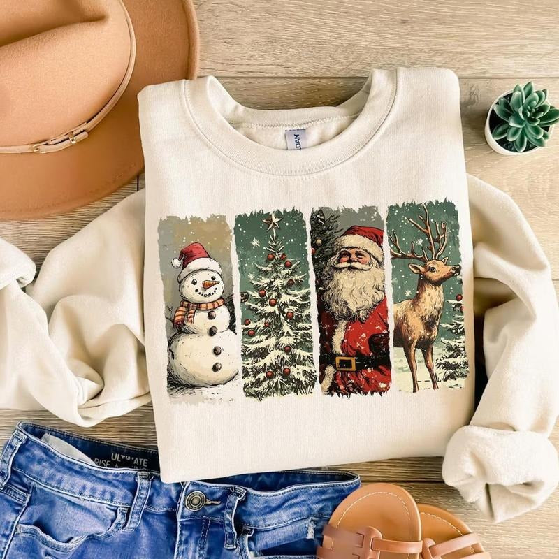 Youth and Adults Retro Christmas Sweatshirt, Vintage Christmas Shirt, Santa Claus Shirt, Christmas Snowman Shirt,...