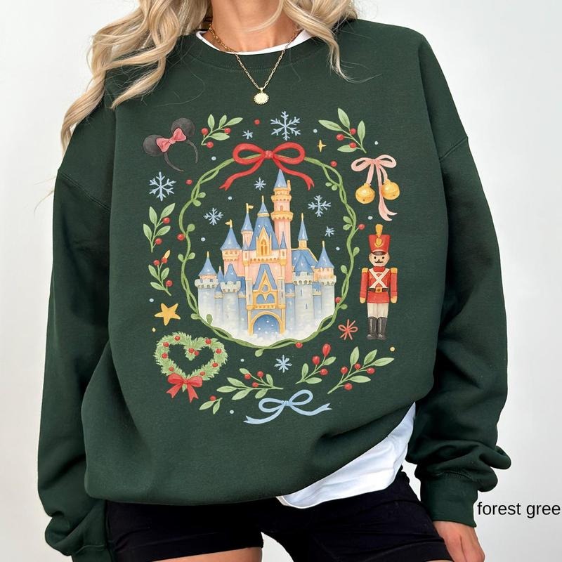 Youth and Adults Retro Coquette Bow Magic Kingdom Castle Christmas Sweatshirt, Magic Kingdom, Nutcracker Christmas...