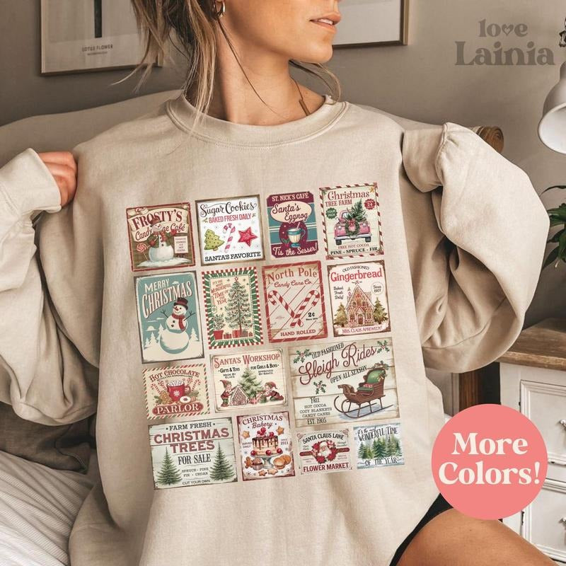 Youth and Adults Vintage Christmas Sweatshirt, Retro Christmas Shirt, Santa Claus Shirt, Christmas Stamps Shirt, Birthday...