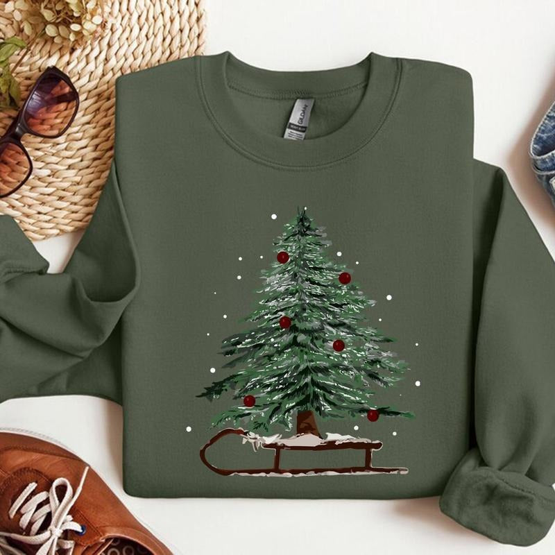 Youth and Adults Woman's Holiday Sweatshirt, Women's Xmas Tee, Christmas Sleigh Crewneck, Christmas Tree Tee, Xmas Tree,...
