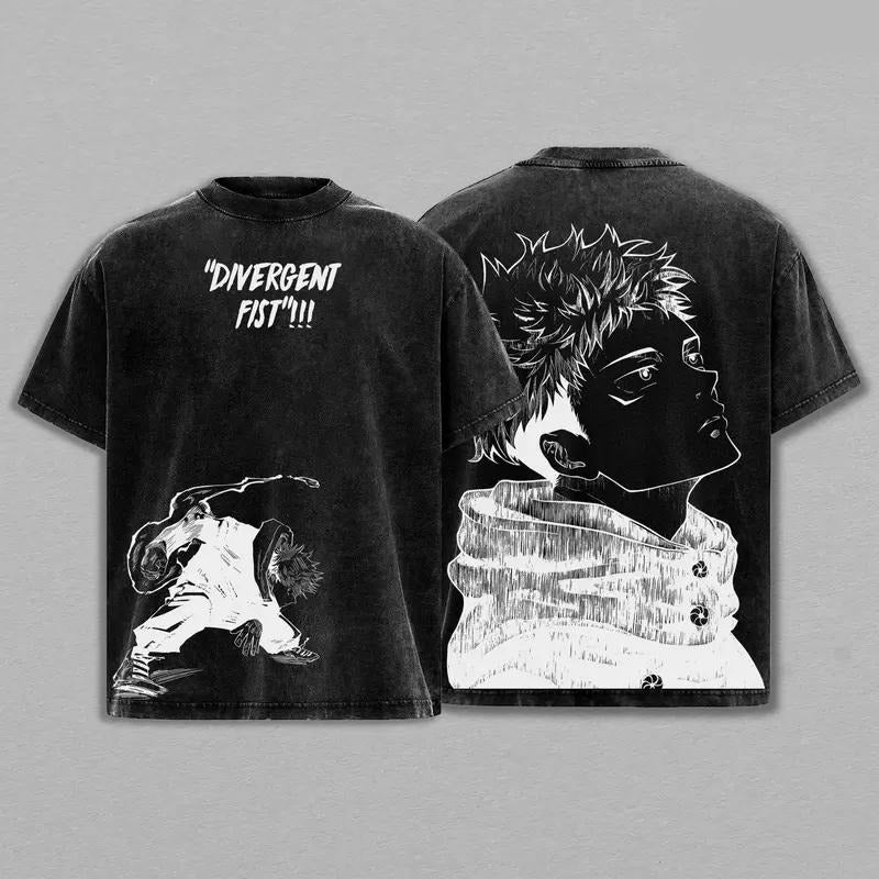 Yuta OKkotsu X Rika Cursed Love V2 JJk Jujutsu Kaisen Anime Manga 2 Sided Washed T-Shirt Menswear 90s Soft Graphic...