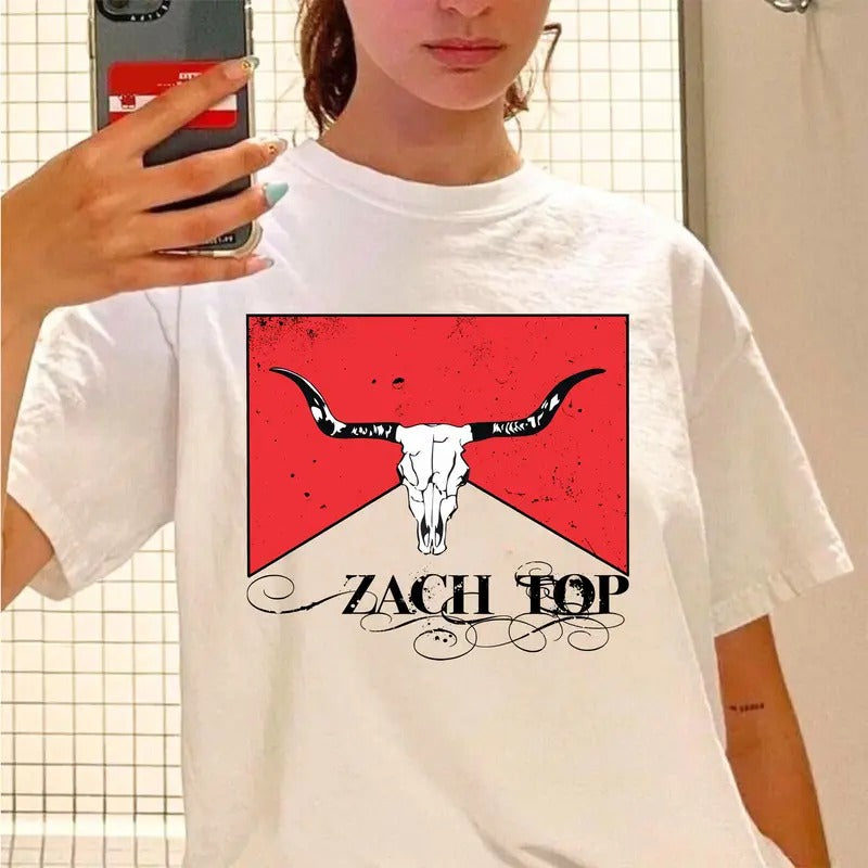 Zaach T0p Retro Bullskull T Shirt, Country Music Fans, Tour Concert Outfit, Fan Merch, Unisex Long Sleeve Pullover Hoodie...