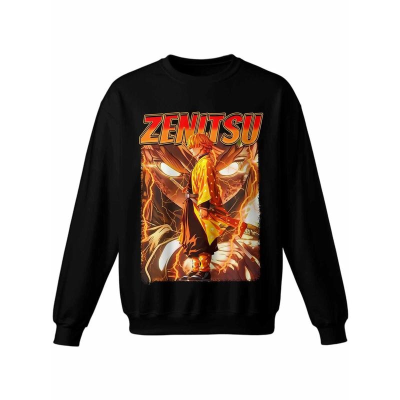 Zenitsu Agatsuma Demon Slaye Anime Lover Crewneck Sweatshirt  Crew Neck Hoodless Sweat Shirt for Women Men Loose Fit...