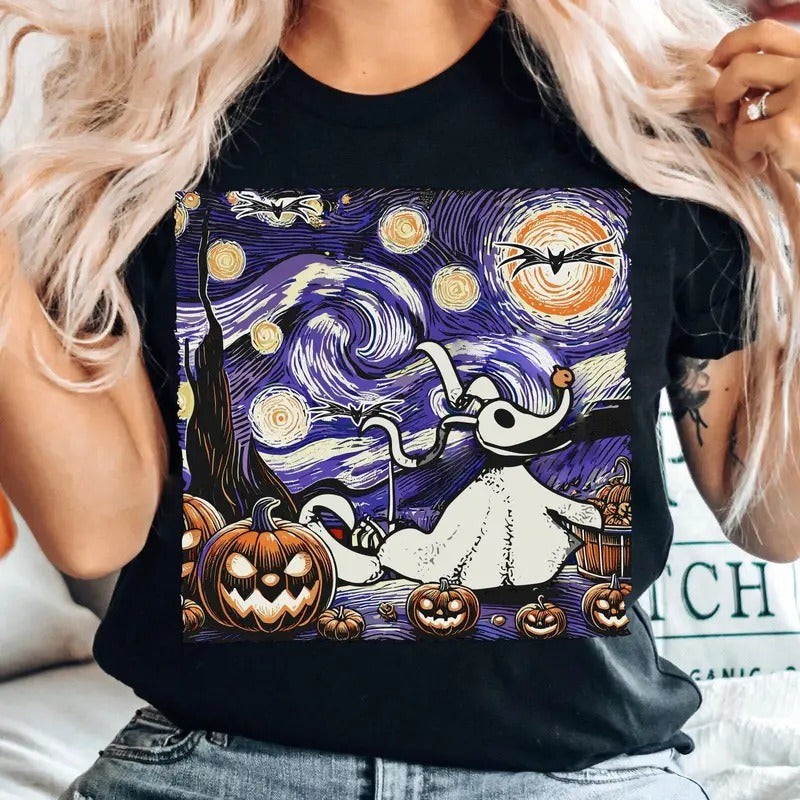 Zero Dog Halloween Starry Night Shirt, Nightmare Before Christmas Tee, Spooky Season, Oogie Boogie Bash, Unisex Short...