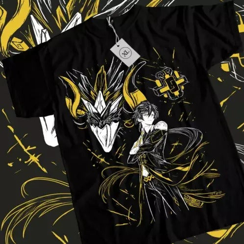 Zhongli Genshin Impact T-shirt Anime Boys Girl Kawaii Black Shirt Tee All Size Hoodie, Sweatshirt | HypeCrazeTee.com
