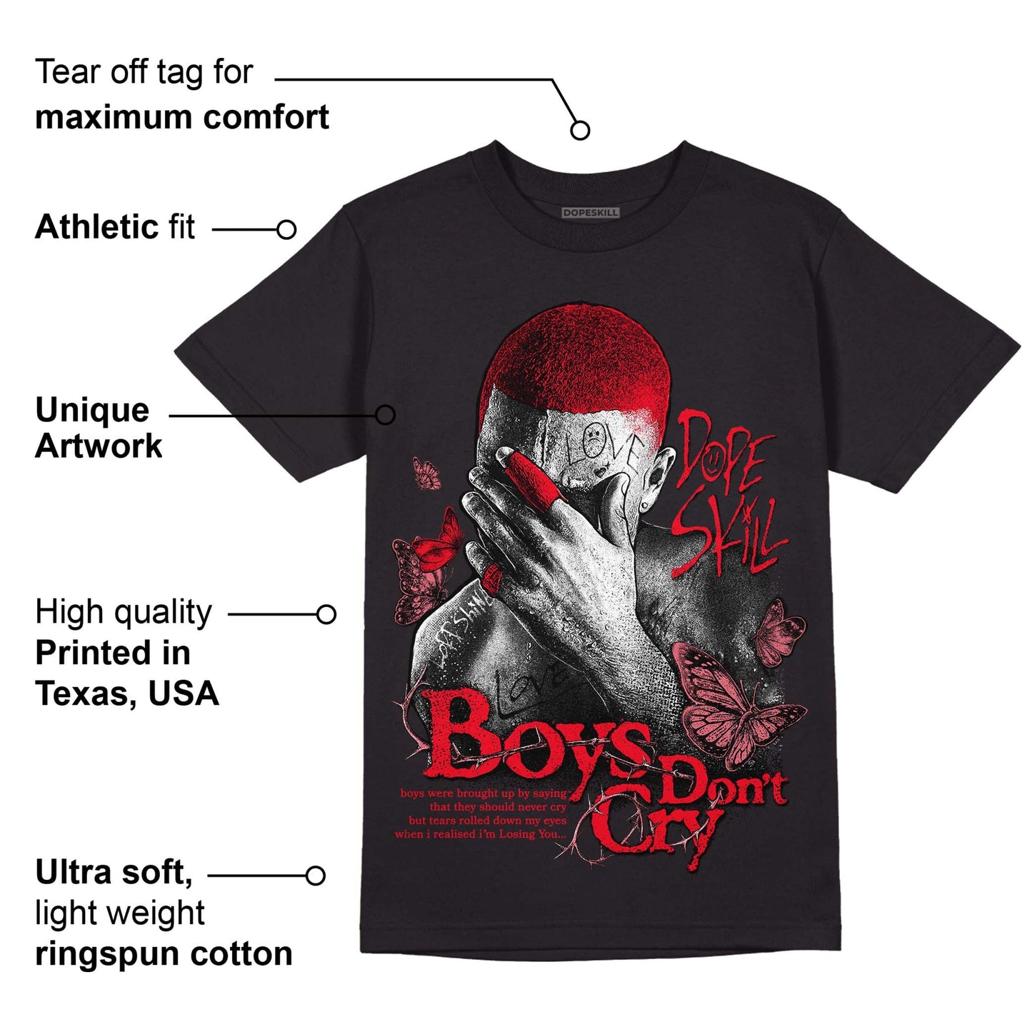 Red Thunder 4s DopeSkill T-shirt Boys Don't Cry Graphic
