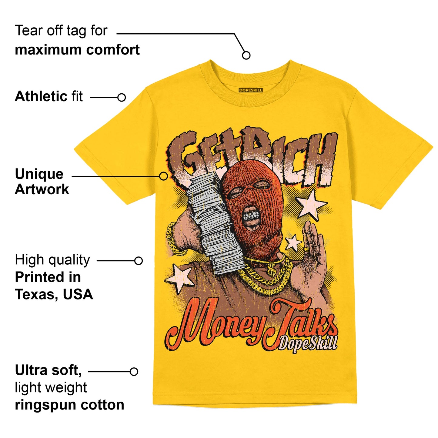 Yellow Collection DopeSkill Gold T-shirt Get Rich Graphic