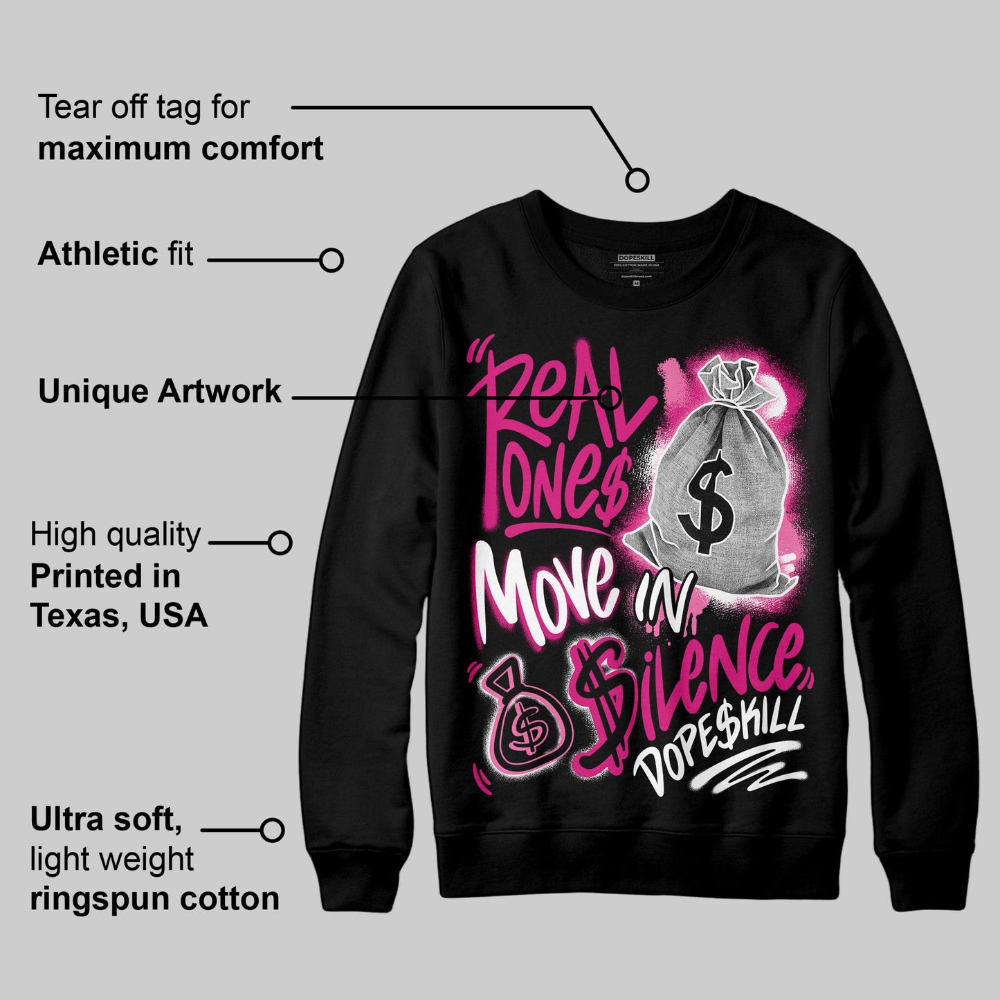 Rick RO Pink Leather Sneakers DopeSkill Sweatshirt Real Ones Move In Silence Graphic