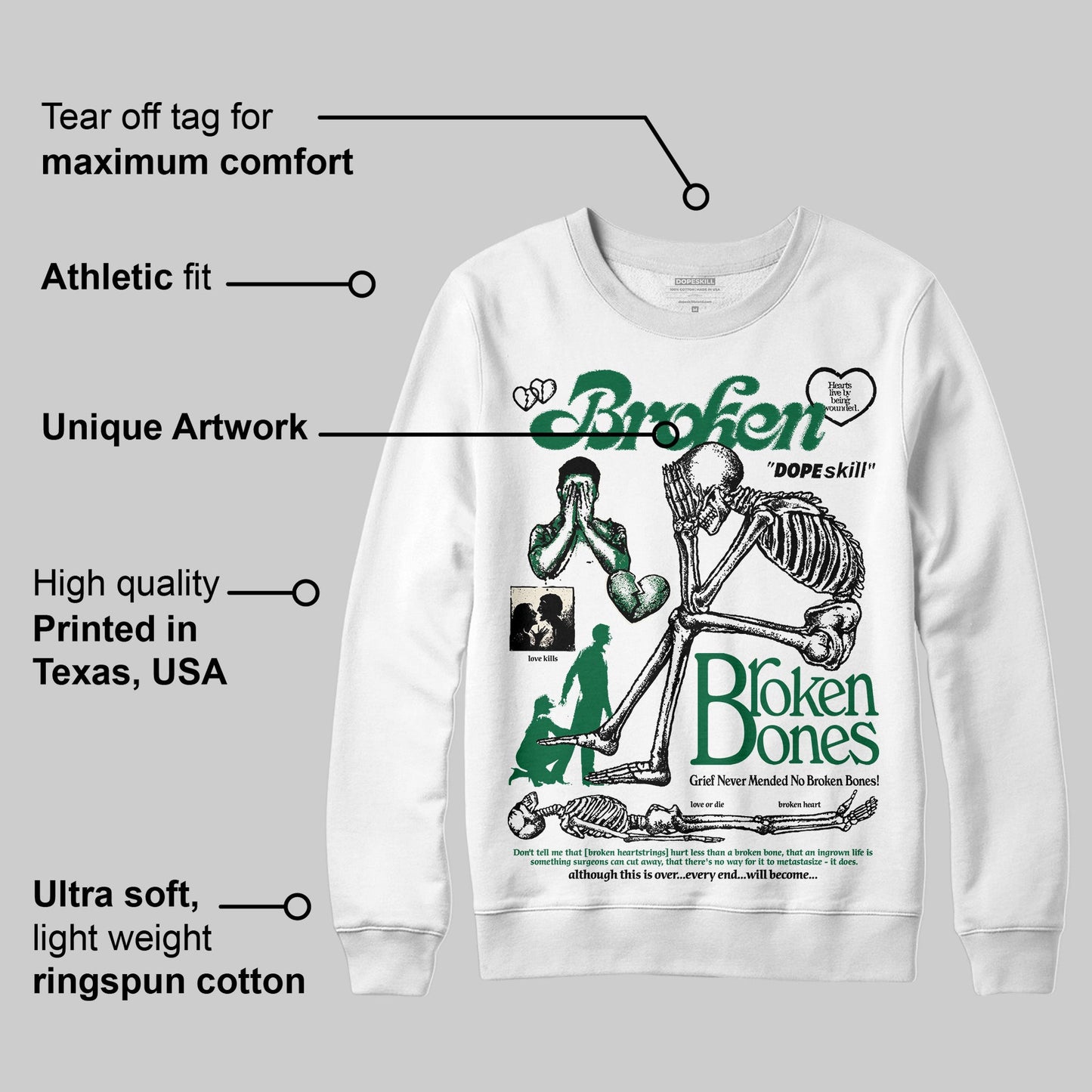 Pine Green 13s DopeSkill Sweatshirt Broken Bones Graphic